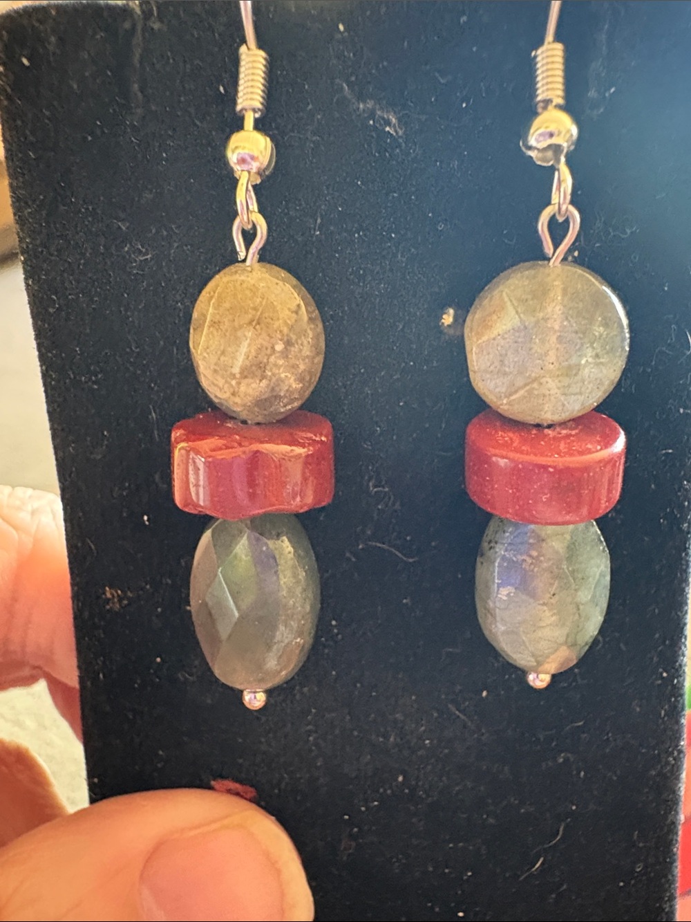 Hand Crafted Faceted Labradorite and Mookite Dangle Earrings - Picture 1 of 3